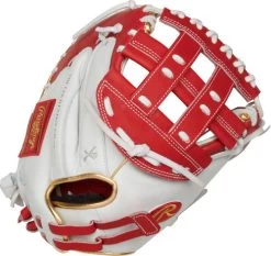 33 Inch Rawlings Liberty Advanced Color Series RLACM33FPS Women's White/Scarlet/Gold Fastpitch Softball Catcher Mitt